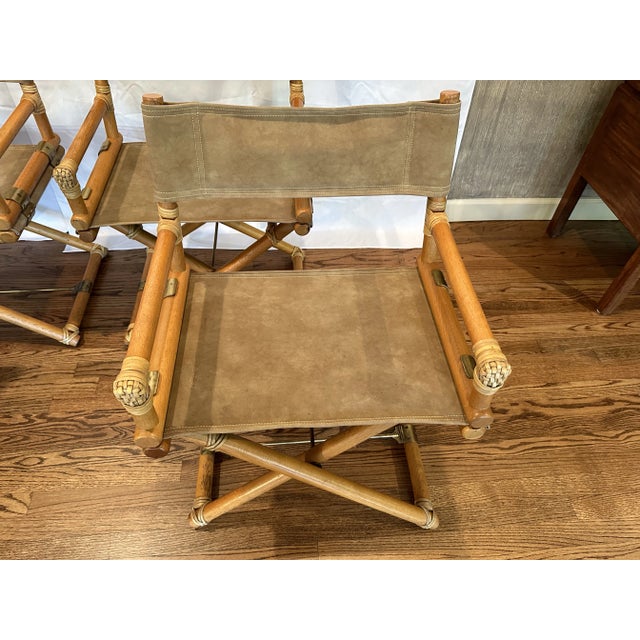 1980s Set of 4 Vintage McGuire X Director’s Chairs With Rawhide Wraps and Brass Accents, Made in U. S. A. For Sale - Image 9 of 12