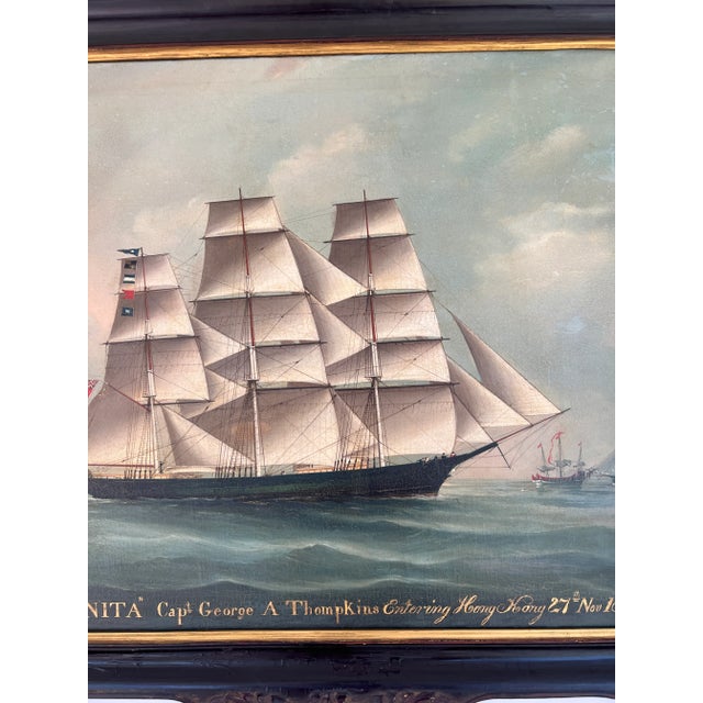 Mid 19th Century Hin Qua Attrib: Chinese Export "Anita" Ship Painting on Canvas C. 1869 For Sale - Image 5 of 11