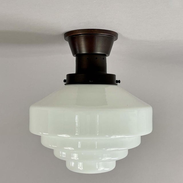 Swedish Opaline Glass & Burnished Copper Flush Mount, 1940s For Sale - Image 13 of 16