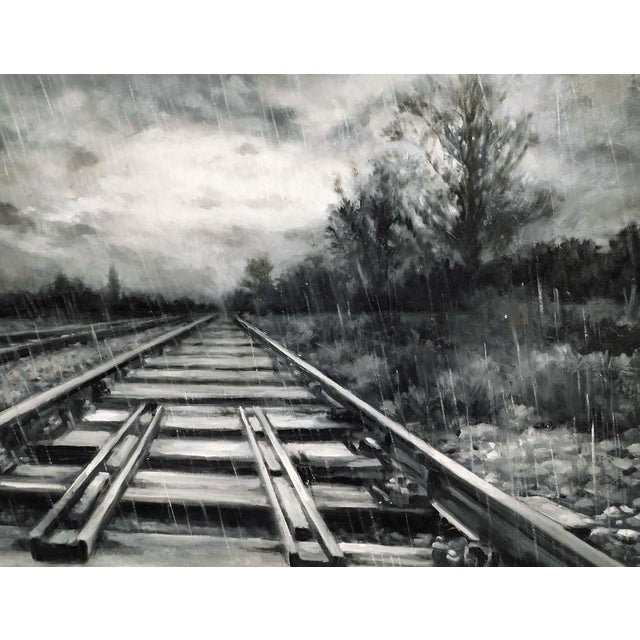 "Crimson Tracks" Contemporary Figurative Landscape Oil Painting by Paul Guy Gantner, Framed For Sale - Image 4 of 8