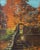 Signed framed oil of autumn. Looking through the garden gate entrance artist name: signed (unidentified at present) approx...