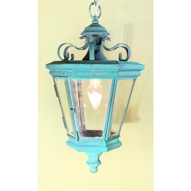 Verdigris Vintage Solid Brass Hanging Lantern / Pendent / Verdigris Patina For Sale - Image 8 of 17
