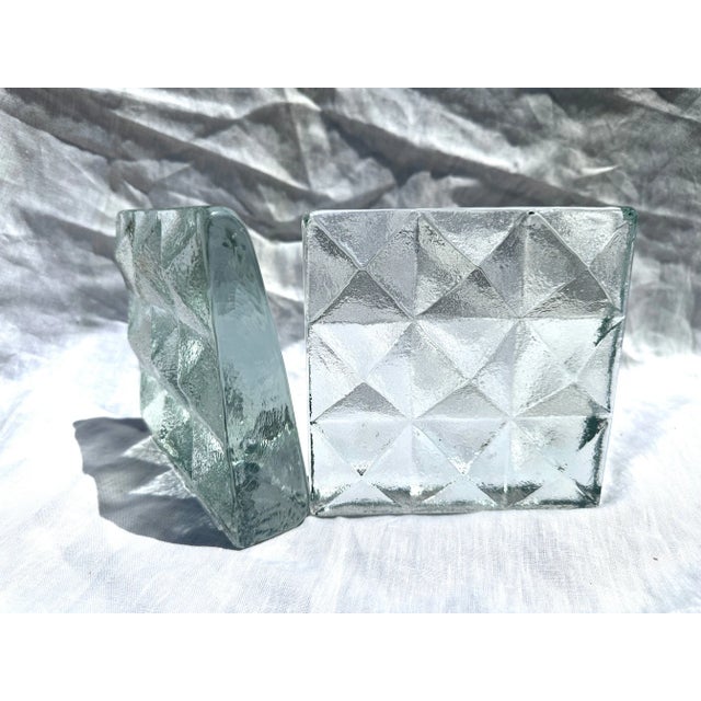Industrial Blenko Art Glass "Diamond" Bookends-A Pair For Sale - Image 3 of 5