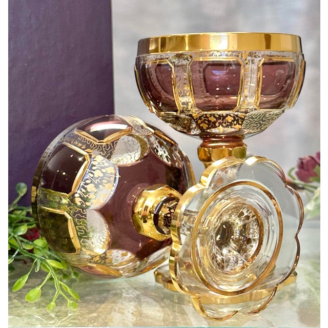 Metal Antique Steiner & Vogel Amethyst and Gold Champagne Coupes Moser Styled - A Pair For Sale - Image 7 of 12