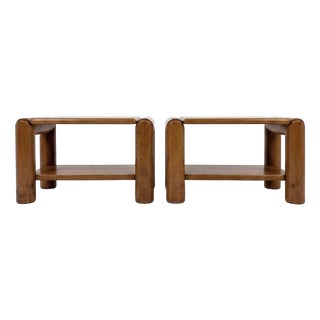 Brutalist Bedside Tables in Elm, 1970s, Set of 2 For Sale