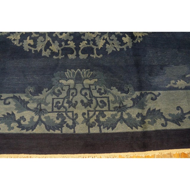 Chinese A Beautiful Blue Field and Elegant Floral Light Blue Medallion Antique Chinese Peking Rug For Sale - Image 3 of 12