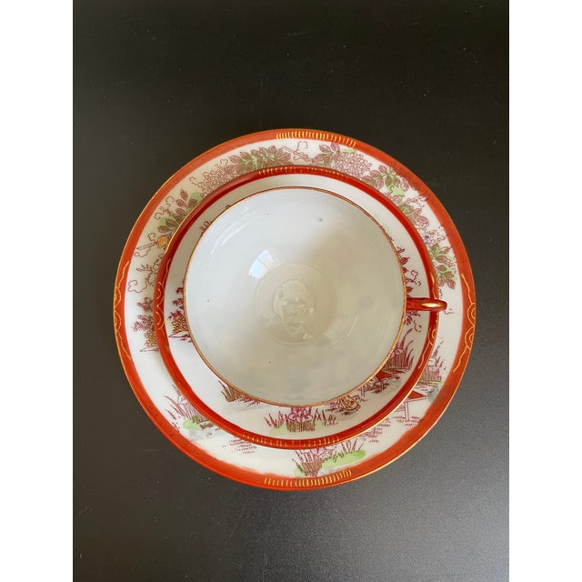 Antique Kutani Eggshell Porcelain Teapot & Teacup Trio Set With Lithophane For Sale - Image 10 of 17