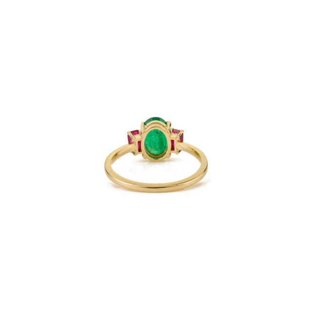 14k Solid Gold Emerald Ruby Past Present Future Ring Size 6 For Sale - Image 9 of 15