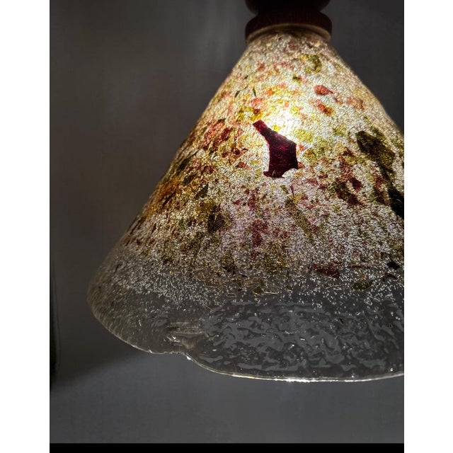 Metal Cone-Shaped Hanging Lamp in Murano Glass and Oak, 1970s For Sale - Image 7 of 18