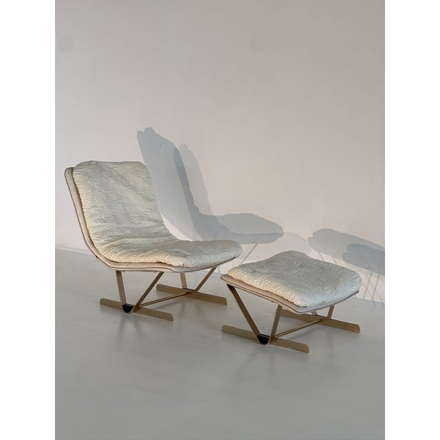 Set of Lounge Chair & Ottoman in Cream, 1980s For Sale - Image 10 of 14