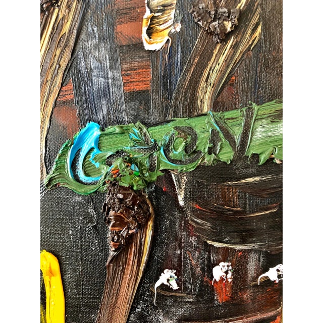 Simon Gaon (born 1943) is an American painter, Expressionist, and action painter. This is a thick impasto oil painting....