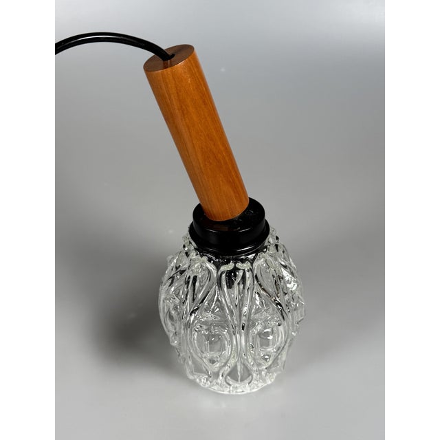 Mid-Century Space Age Ceiling Lamp Pendant Lamp in Teak and Glass, 1960s For Sale - Image 9 of 11