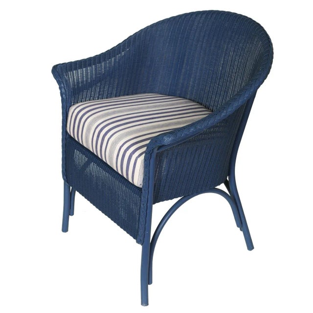 American A Set of Eight Navy Wicker Dining Chairs With Cushions For Sale - Image 3 of 4