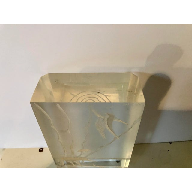 Plastic Vintage M Cox Carved Lucite Paperweight For Sale - Image 7 of 10