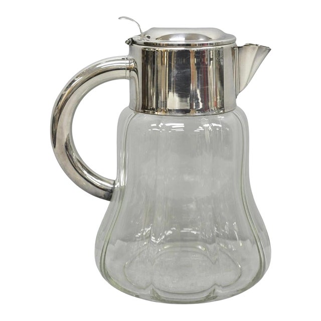 Antique Victorian German Silver Plated Crystal Glass Lemonade Water Pitcher For Sale