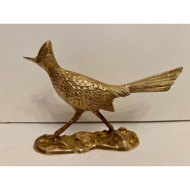 Vintage Mid Century Brass Roadrunner Bird Sculpture. Nice detail in casting. Hand polished. Light or dark spots are...