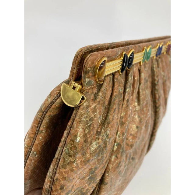 Vintage Judith Leiber Natural Tan and Brown Snakeskin Clutch For Sale In Philadelphia - Image 6 of 10