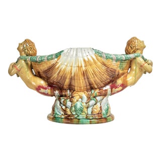 Antique Italian Majolica Centerpiece With Mermaids For Sale