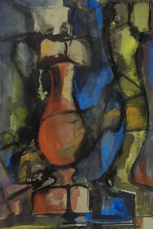 Mid-Century Modernist Abstract Architectural Elements Painting