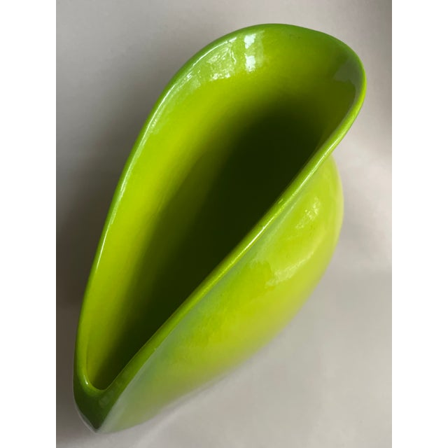 Bauhaus Mid-Century Modern Asymmetric Lime Green Glazed Ceramic Vase, 1960s For Sale - Image 3 of 12