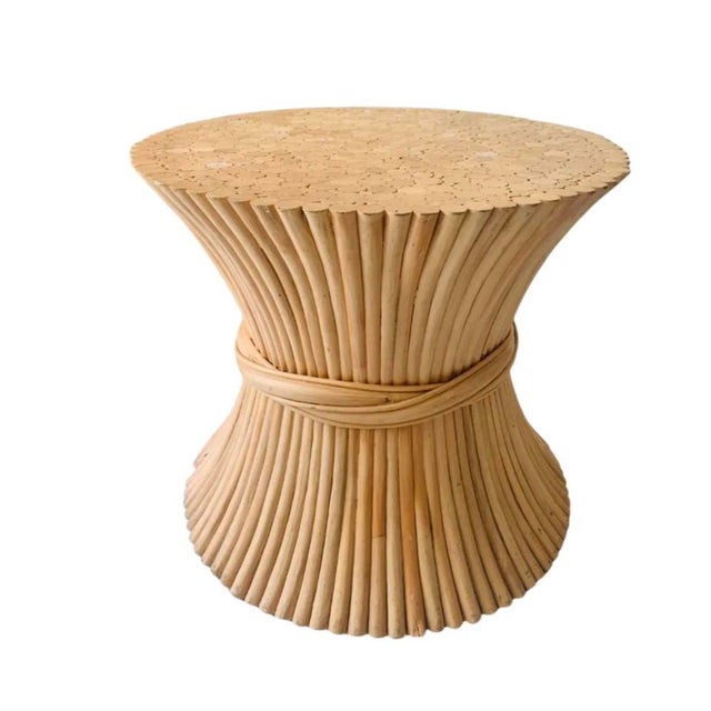 McGuire Vintage Pair of McGuire Style Sheaf of Wheat Pedestal Tables For Sale - Image 4 of 7