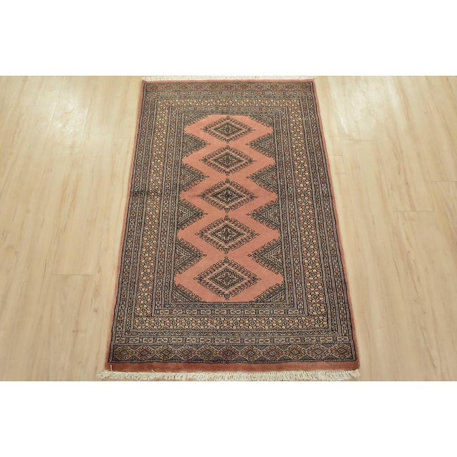 Tribal Bokhara Jaldar Rug 3’1” X 4’10” Pink Wool Tribal Hand-Knotted Oriental Carpet For Sale - Image 3 of 11