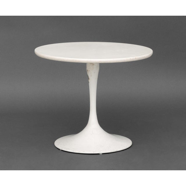 Eero Saarinen Style Circular Tulip Diminutive End Table, white lacquered metal base. 15" H x 18" Diameter. Provenance:...
