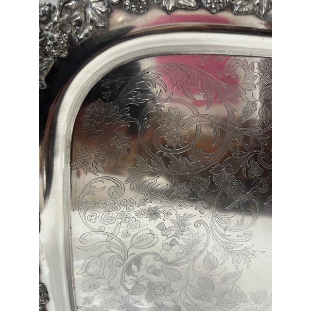 Large Silver-Plated Metal Tray, 1800s For Sale - Image 9 of 16
