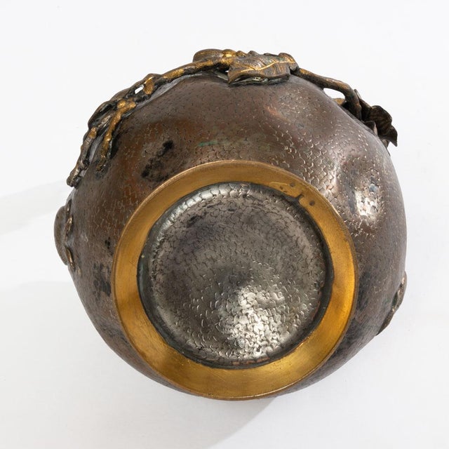 Metal Japanese Naturalist Copper and Brass Draw String Bag Jardiniere For Sale - Image 7 of 8