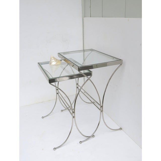 Chrome and Glass Nesting End Side Tables, Midcentury Modern, Mid-20th Century For Sale - Image 9 of 14