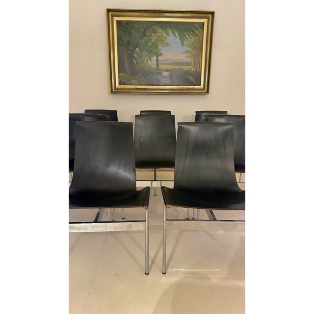 Metal Set of 8, 1952 Attributed to Katavolos T-Chairs, Chrome & Black Leather Sling Chair, Mid Century Modern For Sale - Image 7 of 7