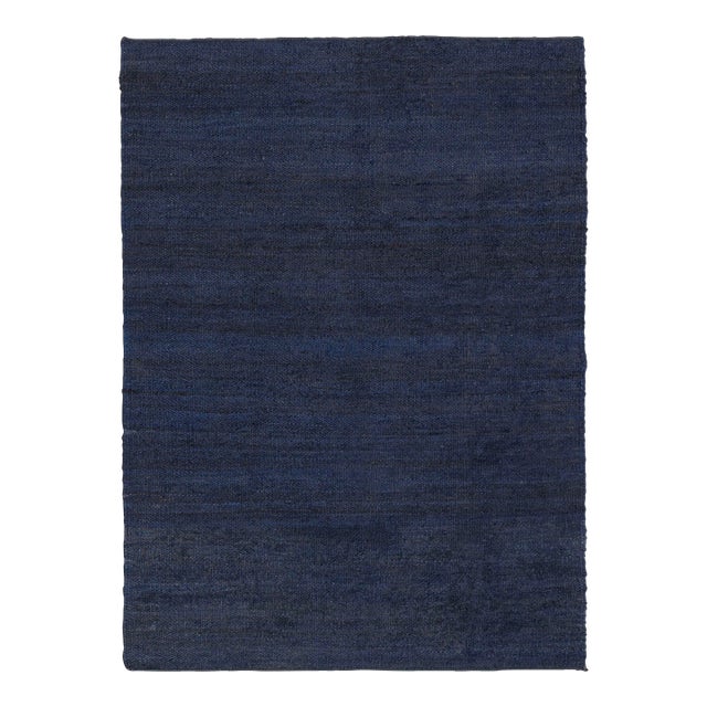 Navy Solid Handwoven Premium Natural Jute Yarn Flatweave Rug 12x15 Ft. For Sale