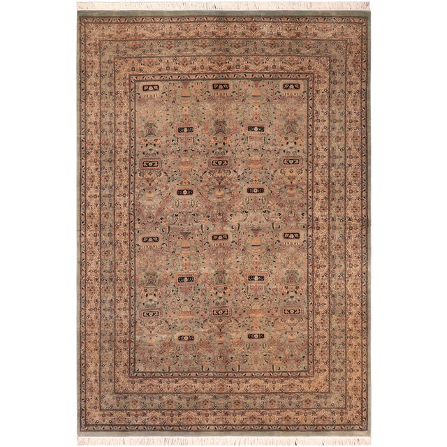 Floral 1990's Pak-Persian Green/Beige Wool Rug - 6'3'' X 9'6'' For Sale - Image 9 of 9