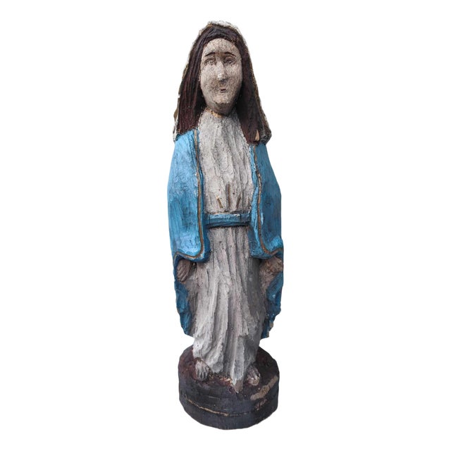 Art Deco Wooden Folk Figurine of the Virgin Mary, 1920s For Sale