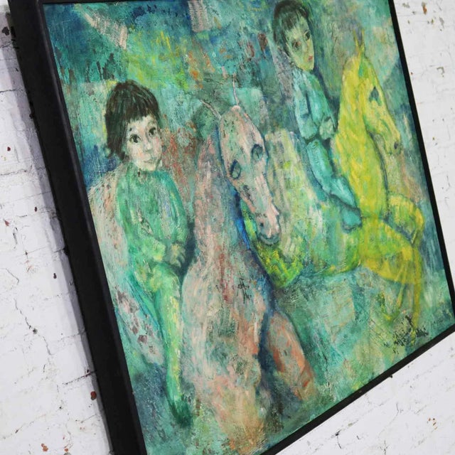 Vintage Impressionist Painting of Children on Horseback by Brooks Woollcott Powell For Sale - Image 6 of 13