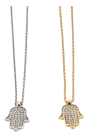 Dainty Diamond Hamsa Pendant Sterling Silver Chain Necklace