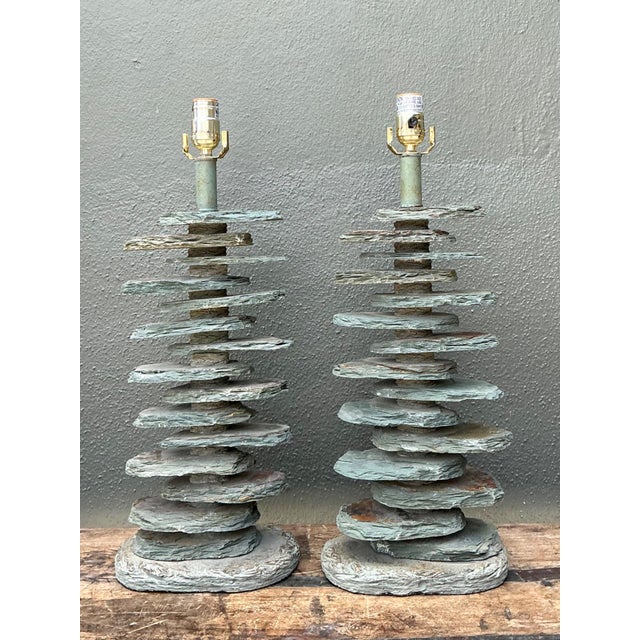 Vintage Stacked Stone Table Lamps - Pair For Sale - Image 12 of 15