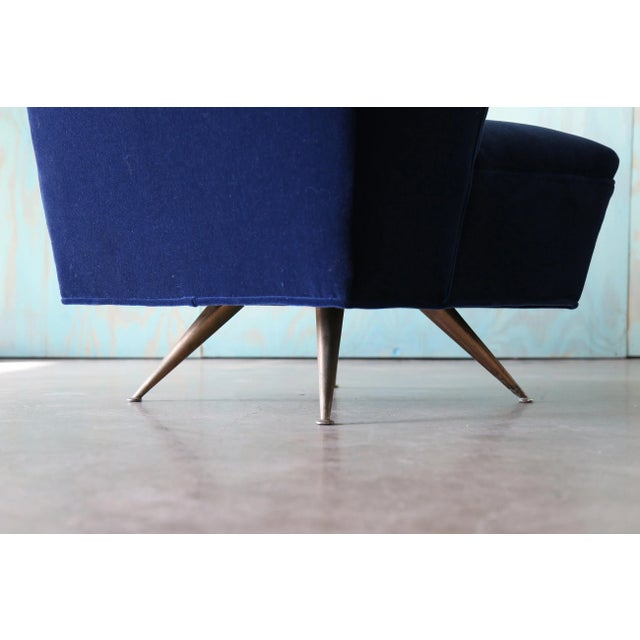 Blue 1950s Henry P Glass Swivel Lounge Chairs Blue Mohair on Brass Legs Jl Chase Co. - A Pair For Sale - Image 8 of 12