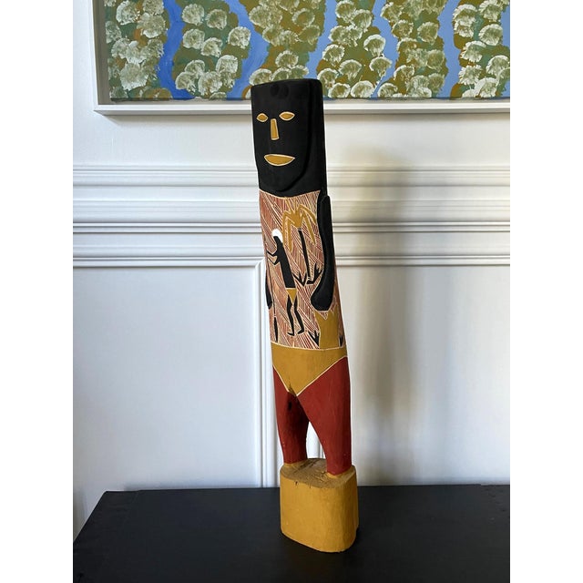Traditional Australian Aboriginal Carved Ancestor Figure with Ochre Paint For Sale - Image 3 of 14