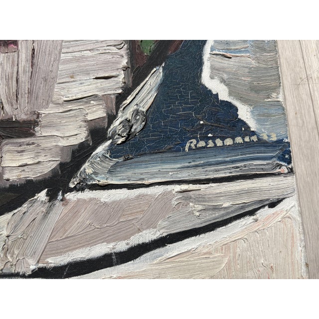 Cubist Artist, Abstract Composition, 1950s, Oil Painting on Canvas, in Worn conditions. Designed 1950 to 1959