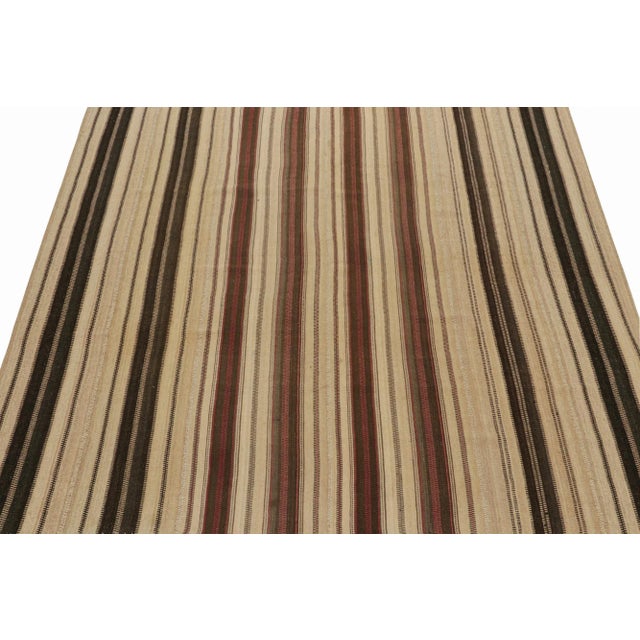 1950s 1950s Vintage Persian Kilim in Beige & Brown Stripes in Panel Style by Rug & Kilim For Sale - Image 5 of 8
