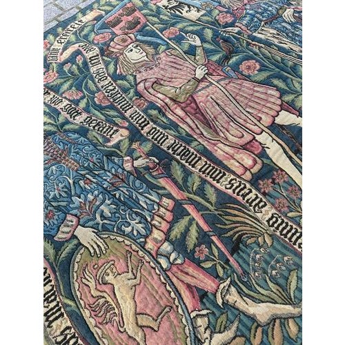 Vintage Medieval Style Jacquard The Knights Tapestry in the style of Aubusson, 1960s For Sale - Image 17 of 18