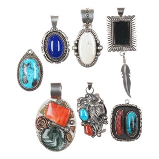 Late 20th Century Collection of Native American/southwestern sterling pendants For Sale