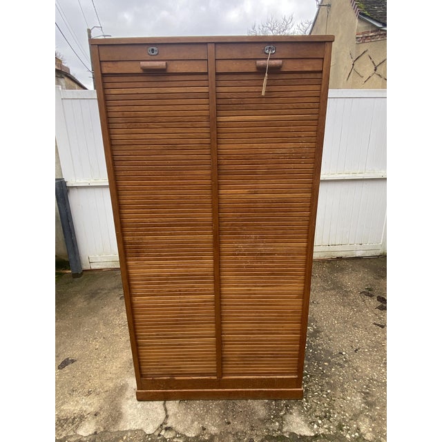 Oak Double Column Roll-Top Filing Cabinet, 1950s For Sale - Image 14 of 18
