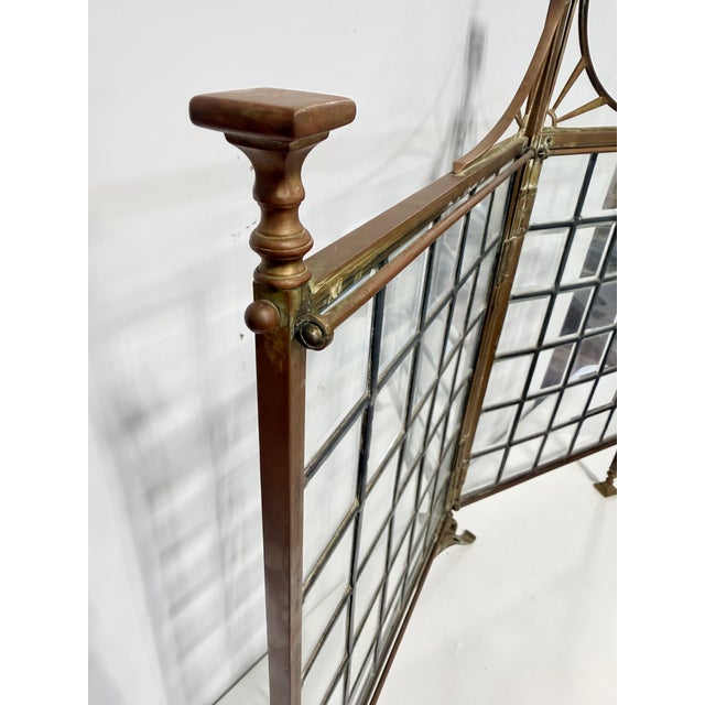 Metal Unusual Edwardian Brass and Beveled Glass Folding Fire Screen, Late 19th C For Sale - Image 7 of 14