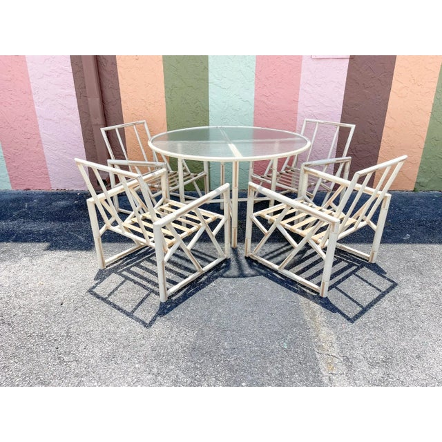Mid-Century Modern Palm Beach Regency Metal Chippendale Outdoor Dining Set - Set of 5 For Sale - Image 3 of 12