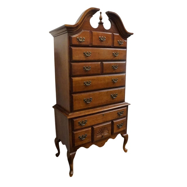 Queen Anne American Drew Solid Cherry Traditional Queen Anne 38" Pediment Highboy Chest 76-292 / 76-293 For Sale - Image 3 of 12