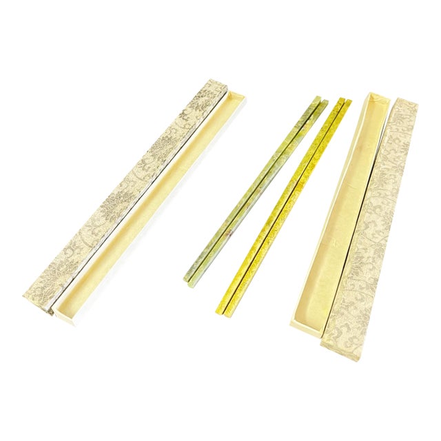 Vintage Chinese Jade 4 Chopsticks Set in Original Boxes, Mid Century - 2 Pairs For Sale