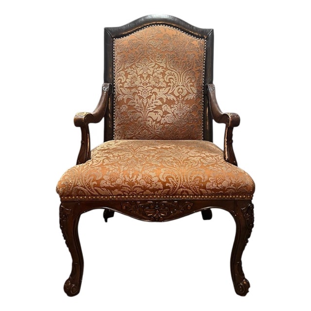 1990s Rachlin Classics European Revival Damask Upholstered Accent Chair For Sale