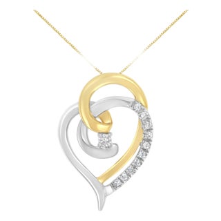 10K Yellow and White Gold Diamond Accent Open Double Heart Spiral Curl 18" Pendant Necklace (J-K Color, I2-I3 Clarity) For Sale